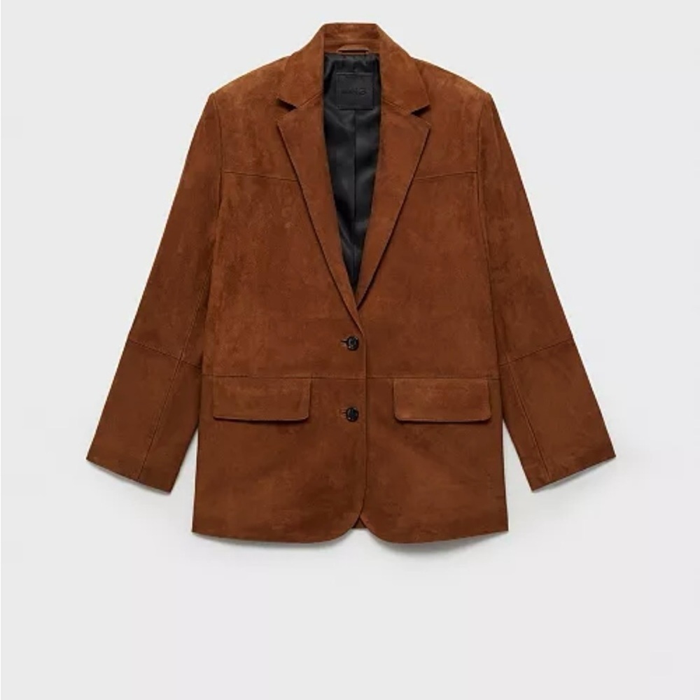 Mango Brown 100% Genuine Suede Leather Blazer Jacket – Women’s Size S– NWT